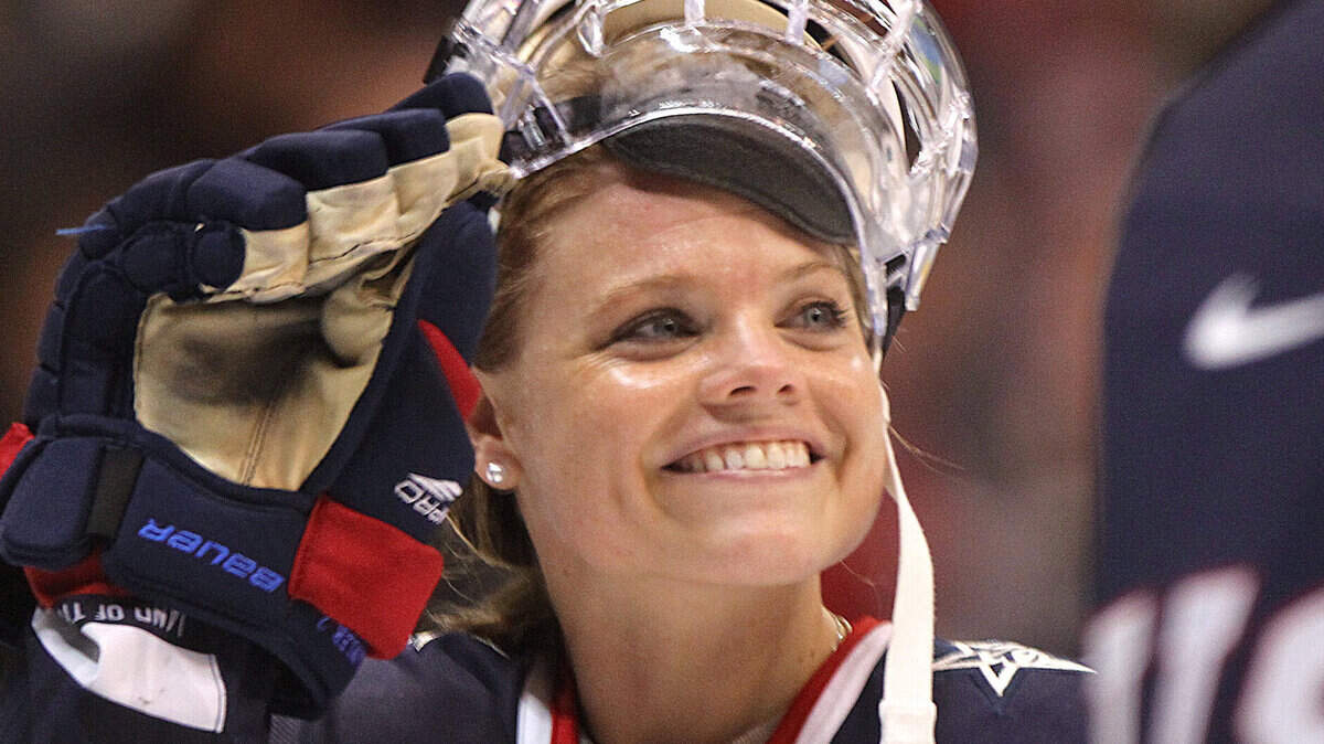 Team USA's Erika Lawler smiles after a 9-1 victory over Sweden. (John Lok/Seattle Times/MCT)