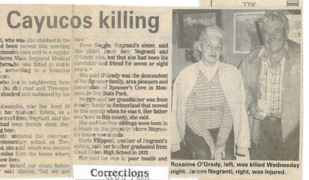 A Tribune clipping from September 1991 shows murder victim Roxanne O’Grady and attack survivor James Negranti.