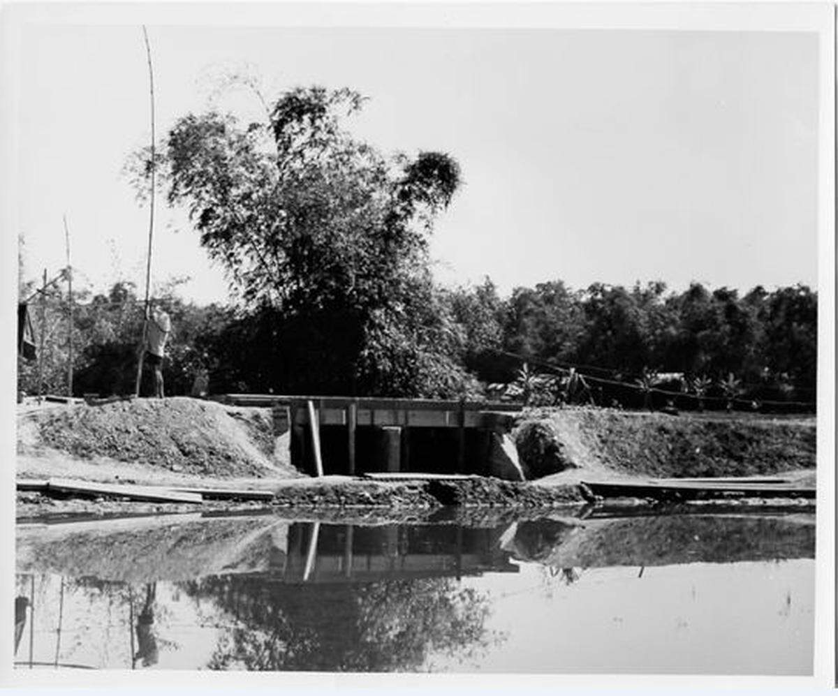 A bridge constructed through the U.S. military’s Civic Action Program, connecting two hamlets of the village of Hội An, in war-torn Quang Nam Province, 1968.