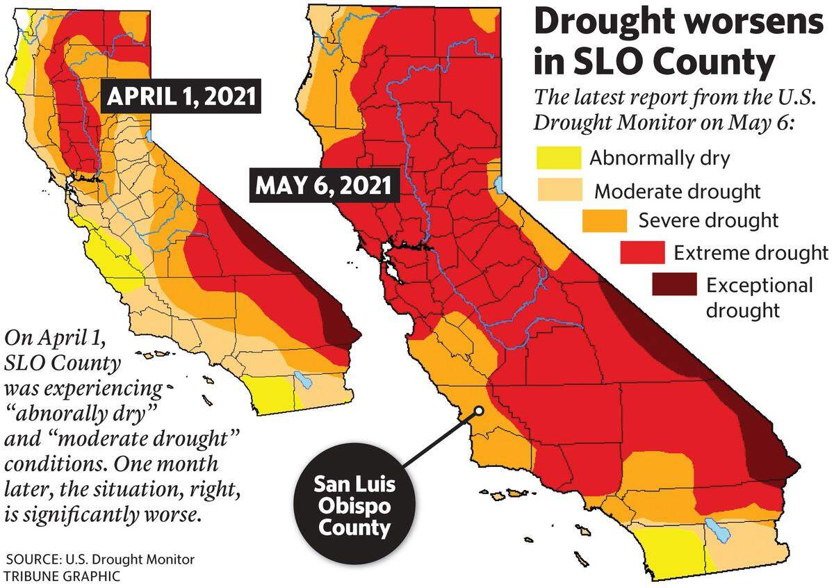 SLO County drought maps May 6, 2021