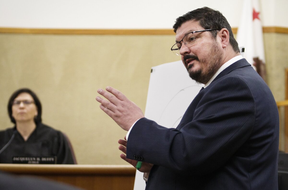 Defense attorney Trace Milan makes his closing argument for Ignacio Palomar in March during Palomar’s trial for the murder of Gregory Rustigian.