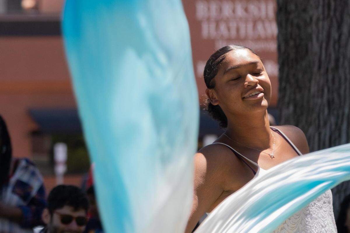 Ne’jai Bryant dances with the colorguard at the Juneteenth Jubilee in downtown Paso Robles on June 18, 2022.