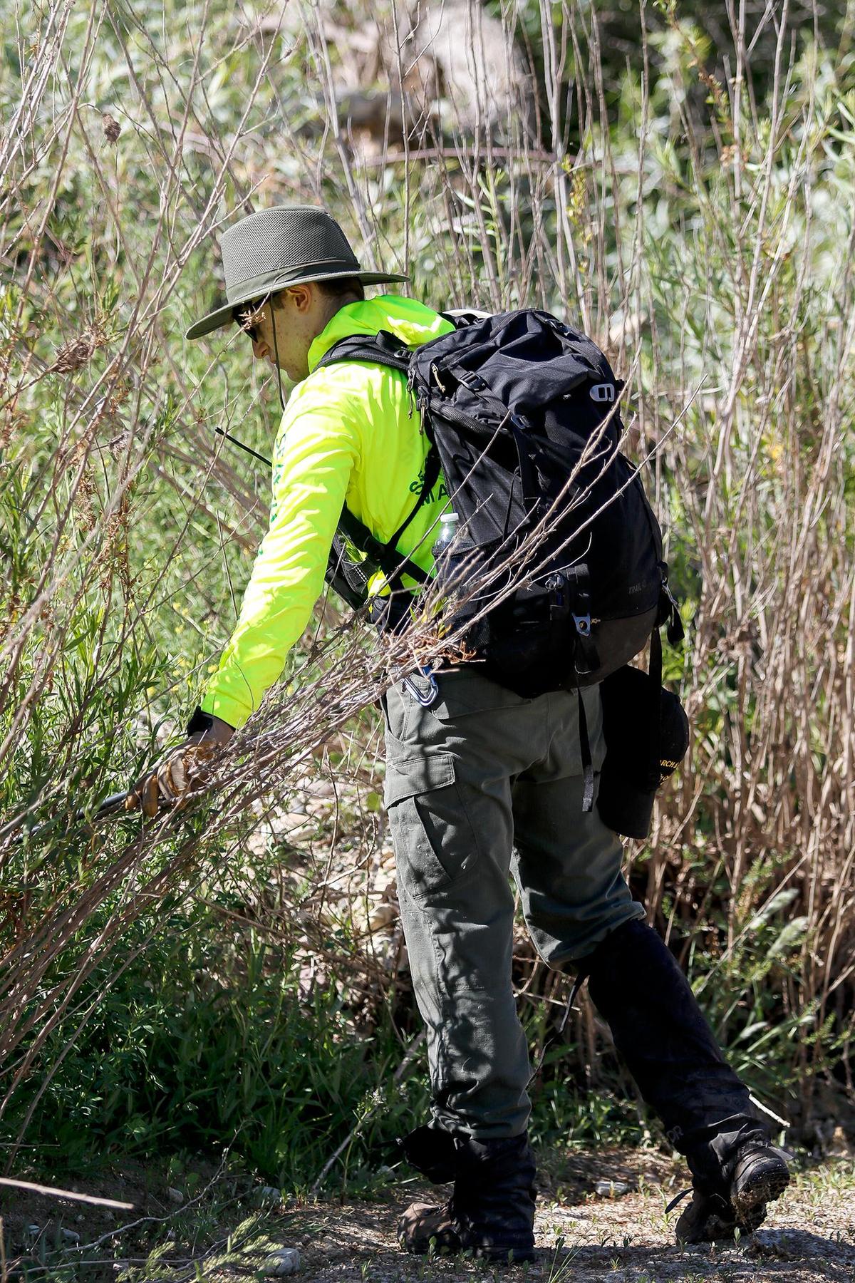Over 300 search and rescue personnel were searching for the missing 5-year-old Kyle Doan in the now dry Salinas River in San Miguel. The Marin County Search and Rescue team were checking this mapped quadrant.
