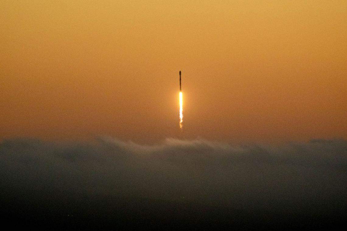 A Falcon 9 rocket heads to space on Thursday, Oct. 27, 2022, carrying 53 Starlink satellites into orbit.