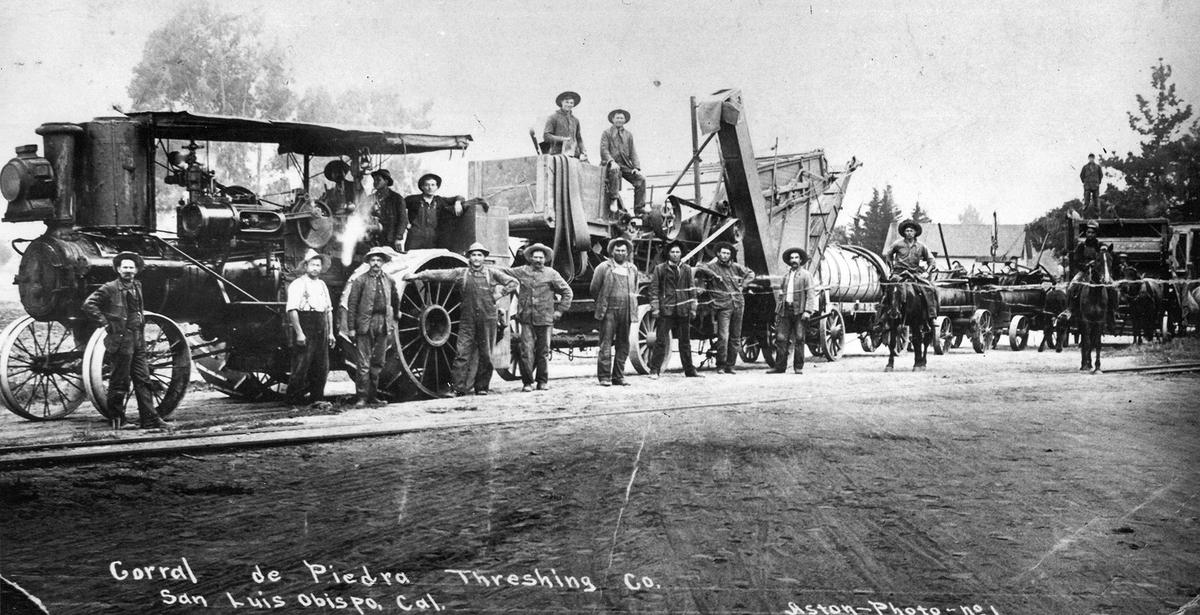 This photo by San Luis Obispo photographer Frank Aston shows the Corral de Piedra Threshing company circa 1906.