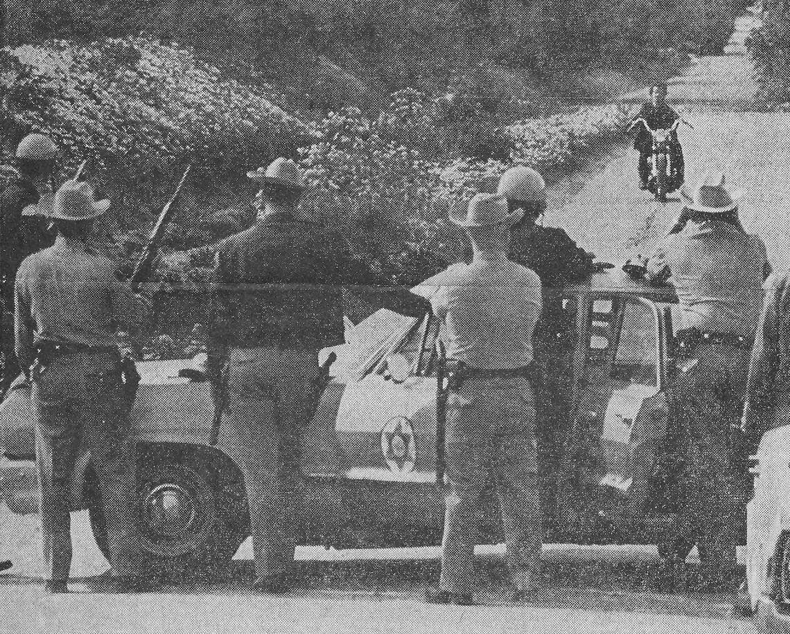 When the Hells Angels camped out at Oso Flaco Lake in early April 1966, law enforcement officers from all over San Luis Obispo County staffed checkpoints kept an eye on the gathering. The CHP, sheriff’s deputies and several police departments staffed three visibly well-armed checkpoints on the way to the lake.