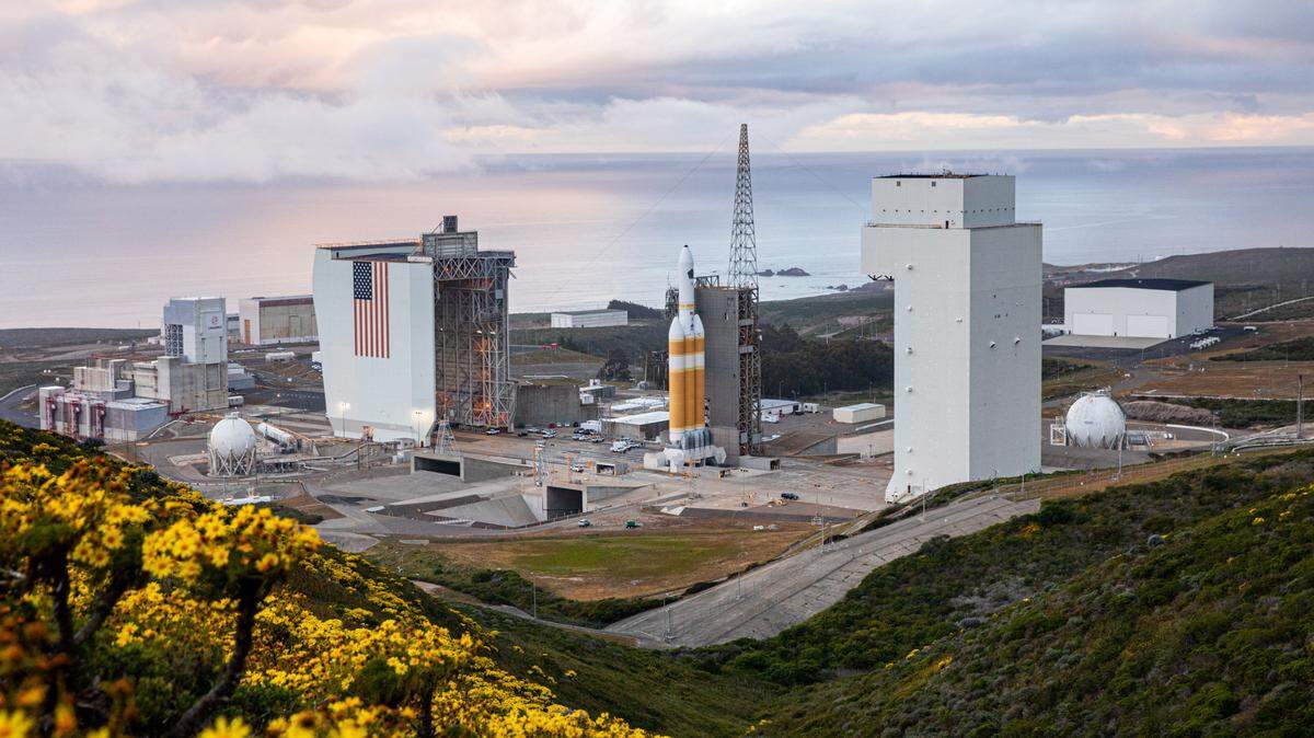 United Launch Alliance’s Delta IV Heavy rocket ahead of the April 26, 2020 launch from Vandenberg Air Force Base.