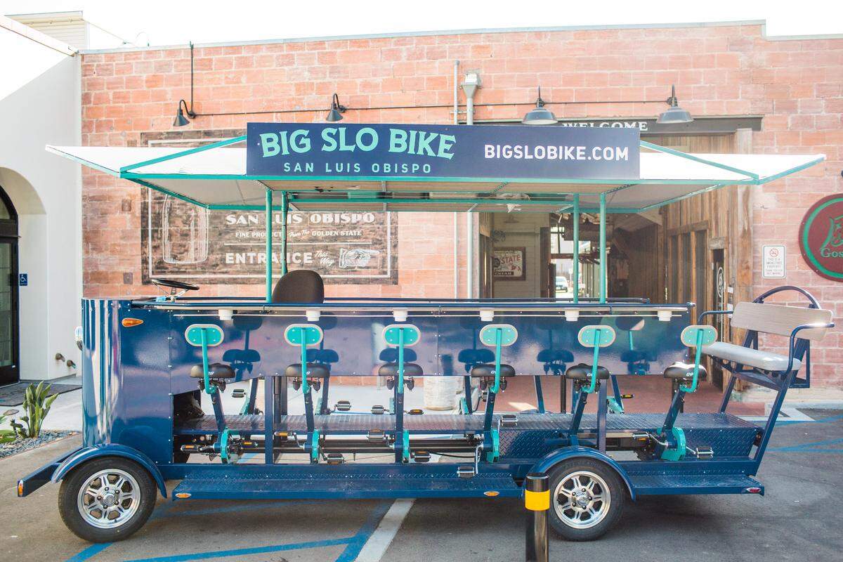 The Big SLO Bike has room for 14 riders, including 10 pedaling seats.
