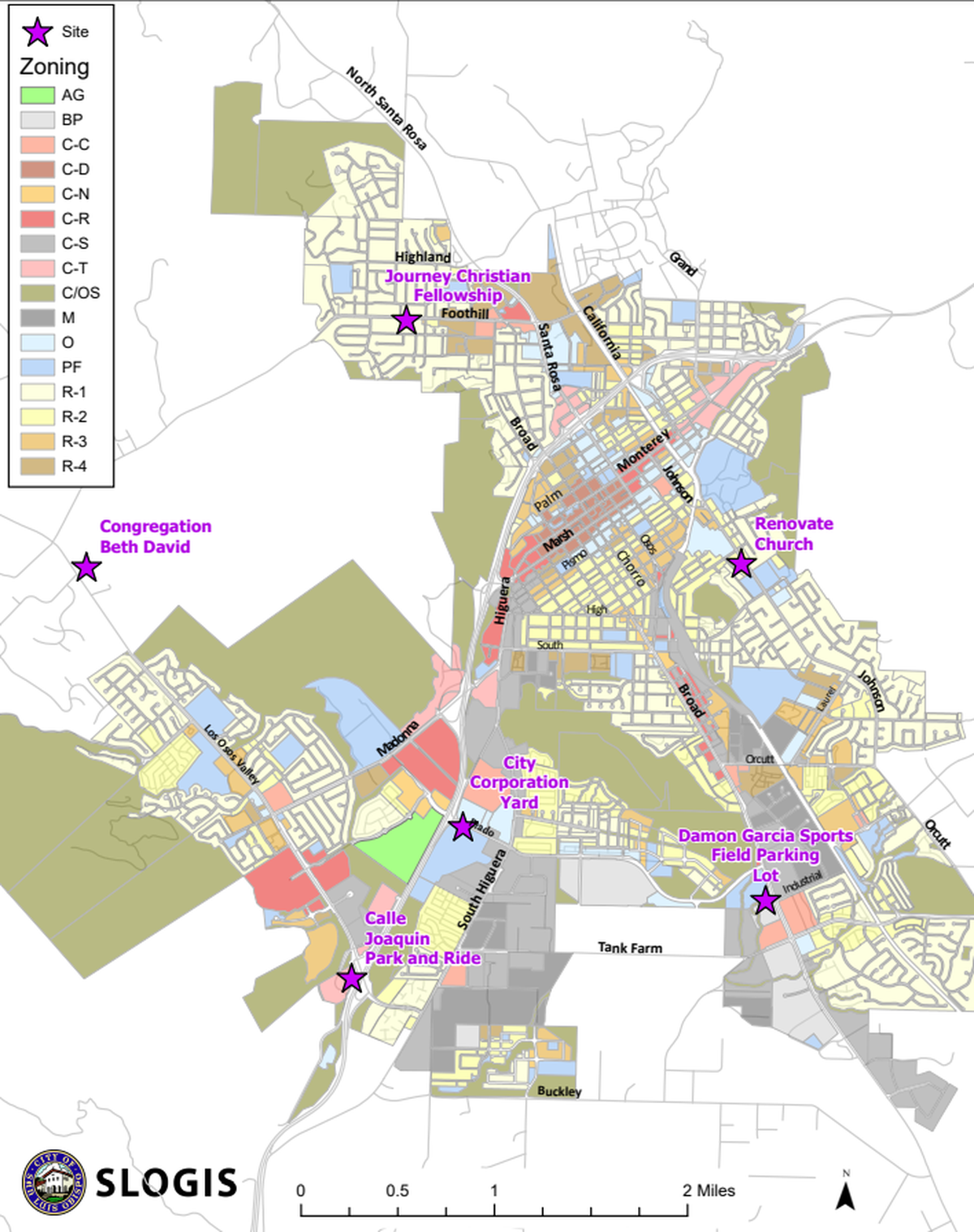 The latest version of the proposed Rotating Overnight Safe Parking program would spread six 12-vehicle safe parking sites across San Luis Obispo. The host location for the program will rotate once a month, with city-own sites taking the majority of the months of the year.