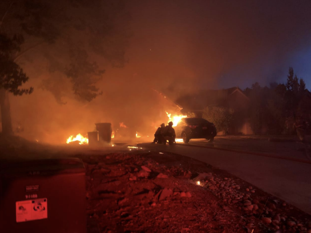 Paso Robles Fire and Emergency Services battled a blaze that engulfed a home’s attached garage and damaged a vehicle in the 2900 block of Gilead Lane on Saturday evening, Sept. 3, 2021.