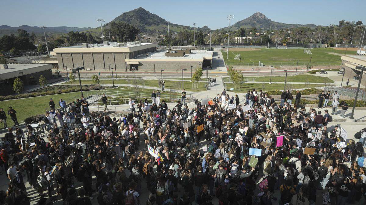 About 200 San Luis Obispo High School students filled the quad as part of a national day of protest against ICE on Jan. 30, 2026.