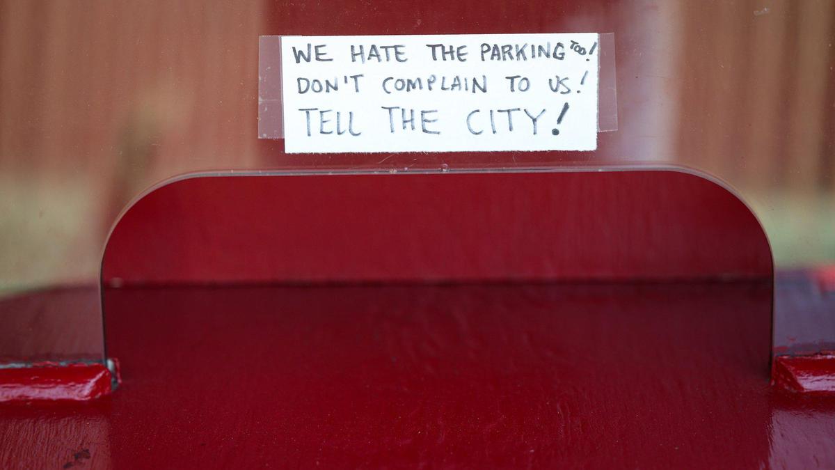 San Luis Obispo’s new gateless parking system at the Palm Street structure prompted this response from from the nearby Palm Theatre on June 30, 2023.