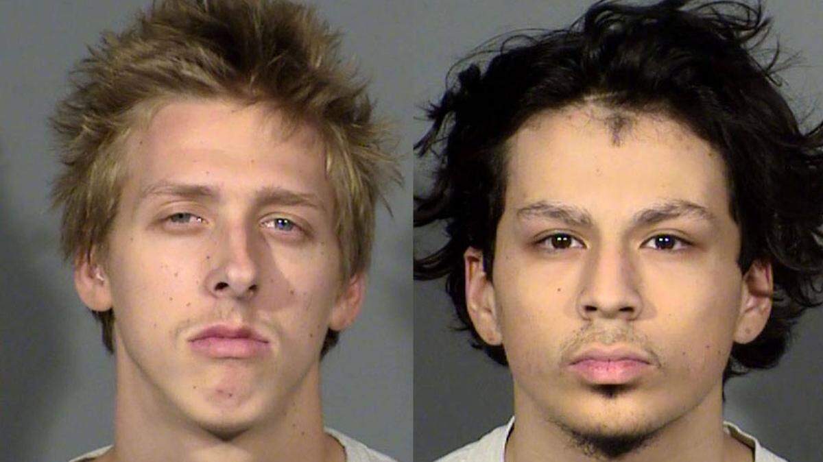 Kody Harlan, left, and Jaiden Caruso, right, have been arrested in connection with the shooting death of a Nevada teen. Police said the boys were playing a game of modified Russian roulette when 17-year-old Matthew Minkler was killed.