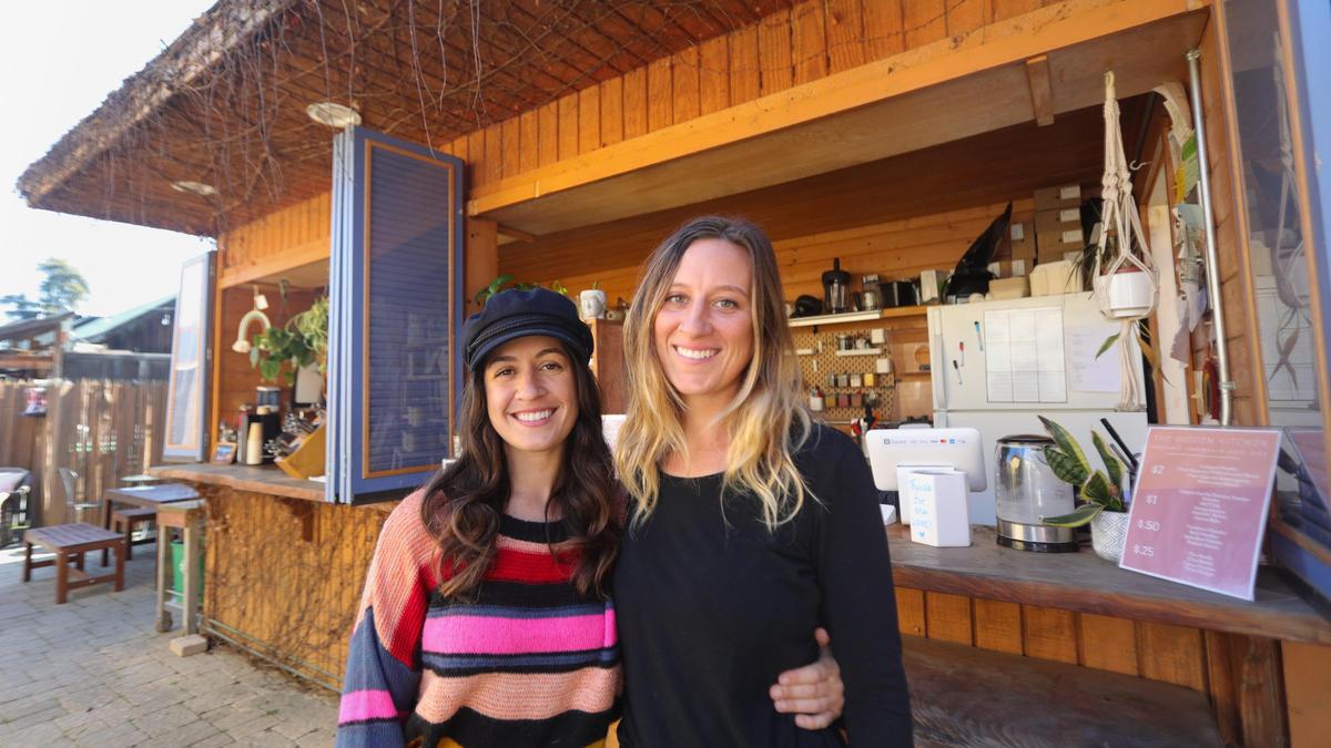 Amira Albonni, left, and Amancer Eizner, Hidden Kitchen owner/operators, at their Cambria walk-up, open-air cafe that serves gluten-free, organic blue corn waffles. David Middlecamp 2-13-2020