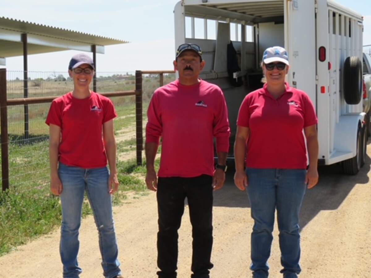 The Redwings Horse Sanctuary equine moving team includes trainer Melissa Clay, ranch Foreman Jorge Padilla and equine care manager Sara Ruggerone.