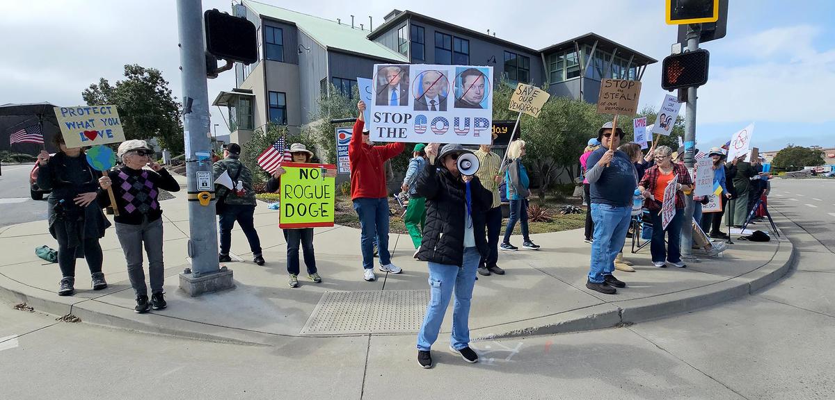 Hundreds of people gathered at each corner of the intersection at Los Osos Valley Road and South Bay Boulevard to protest the current administration on Saturday, Mar. 1, 2025.