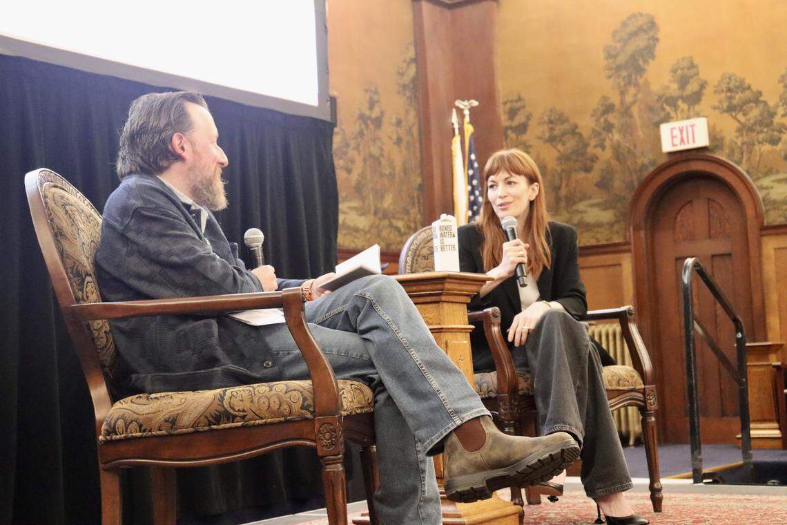 “Severance” star Britt Lower joined The Wrap reporter Drew Taylor, left, at the Masonic Lounged in downtown San Luis Obispo for a conversation ahead of the showing of her new film “Sender” for the SLO International Film Festival on April 26, 2026.