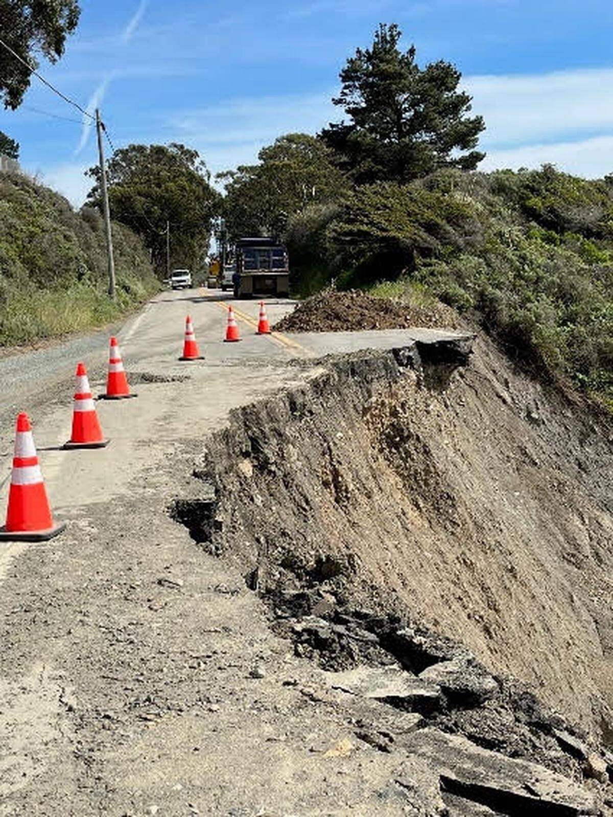 Work on repairing Gilbert’s Slide started March 30, Caltrans said, and will take at least two months.