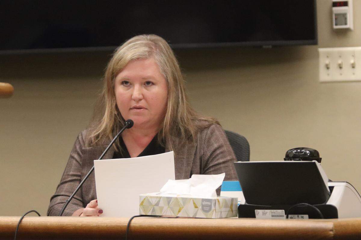 Arroyo Grande City Clerk Jessica Matson seen here in court during the preliminary hearing of Gaea Powell on April 1, 2026. Powell is charged with nine counts of election fraud.