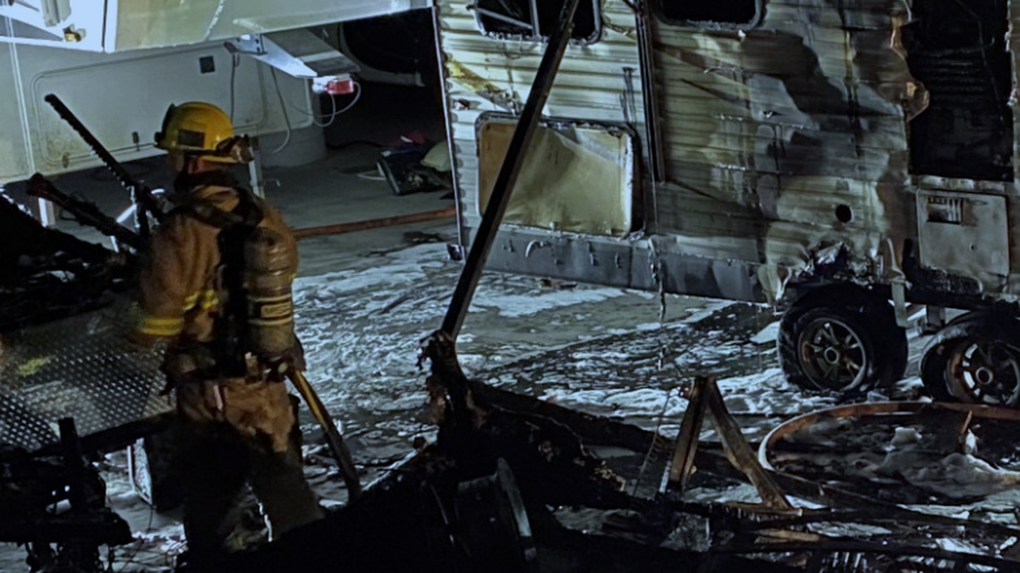 A commercial structure fire at Sky River recreational vehicle dealership in Paso Robles destroyed three RVs and damaged five RVs on Saturday night.