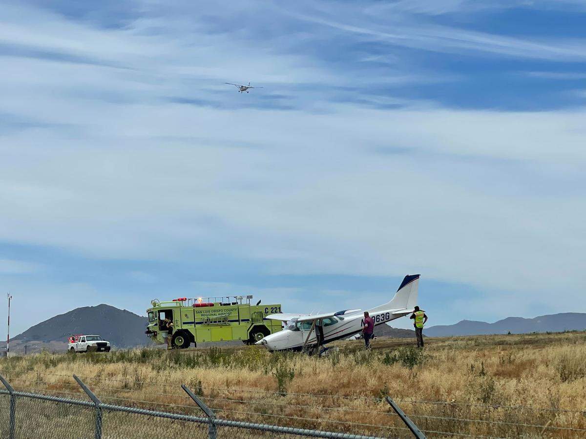 A single-engine Cessna prompted an emergency response when it slid off the runway Thursday, June 2, 2022, while landing at San Luis Obispo County Regional Airport.