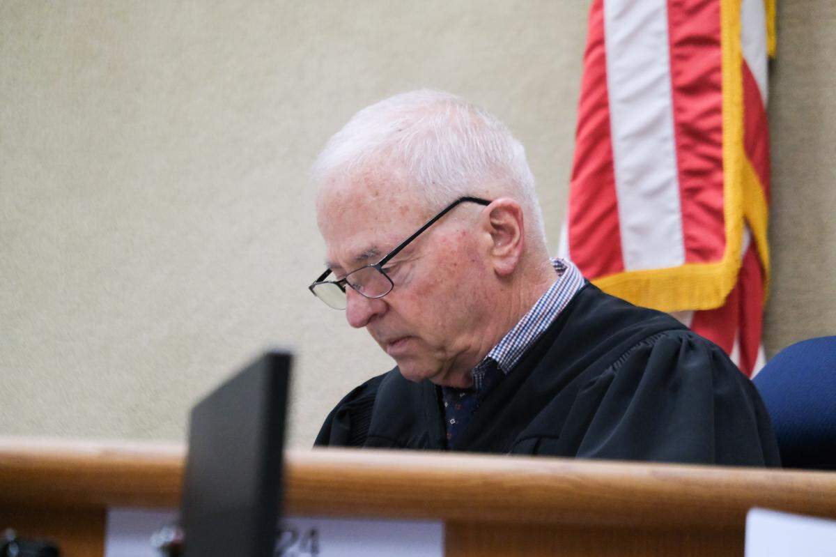San Luis Obispo Superior Court Judge Barry LaBarbera speaks during Norman Hibble’s bail reduction hearing in San Luis Obispo Superior Court on Feb. 28, 2024. Hibble is accused of embezzling at least $250,000 from San Luis Obispo County while working in the technology department.