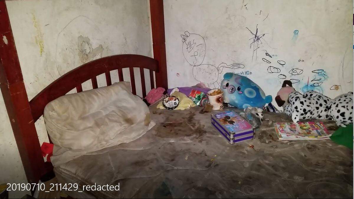 A screenshot from a video taken by San Luis Obispo police Sgt. Jason Dickel on July 10, 2019, of one of the two childrens’ beds, during a search of Cheyne Orndoff and Vanessa Bedroni’s home on O’Connor Way. The couple were arrested on suspicion of child endangerment during the unrelated search for the police chief’s missing gun.