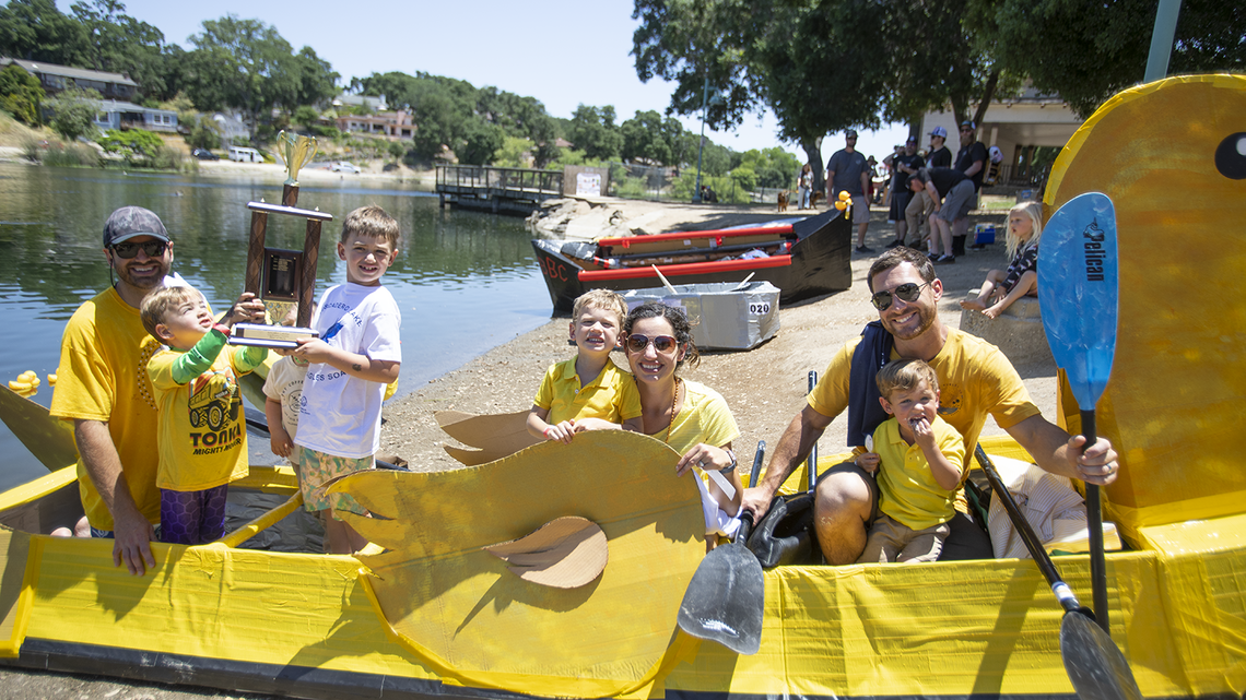 Watch cardboard boat race at Atascadero LakeFest as 4-year-old boy takes a spill