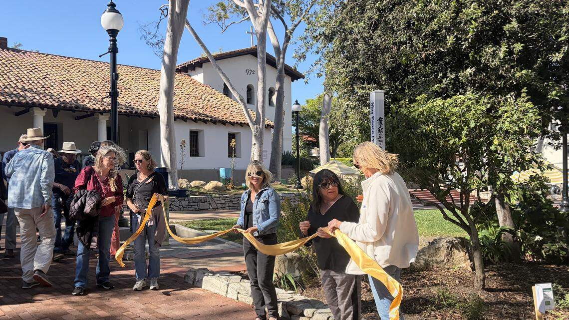 Four San Luis Obispo Rotary clubs joined forces to get a “peace pole” installed in Mission Plaza, as a way to encourage unity in the community. The ribbon cutting for the new structure was April 14, 2026.