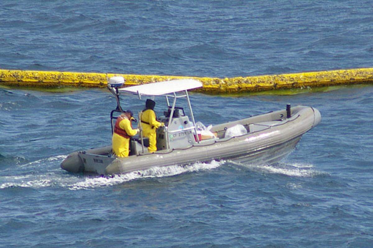 A cleanup vessel works offshore to recover some of the 123,228 gallons of crude oil that spilled from a Plains All American pipeline near Refugio State Beach in May 2015.