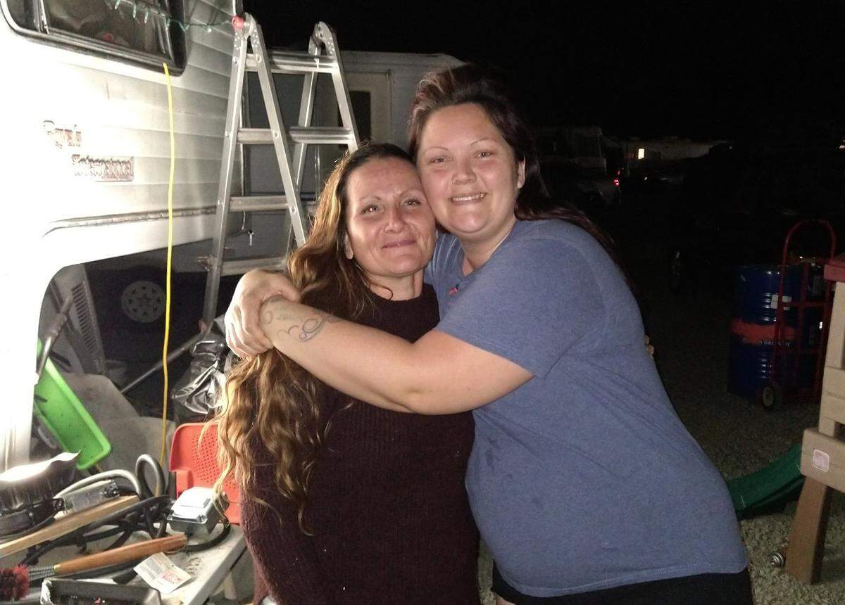 Jorji Coy-Epperly, left, died in an RV fire Tuesday morning at the Kansas Avenue Safe Parking facility. She’s pictured here with her friend, Amanda Watson.