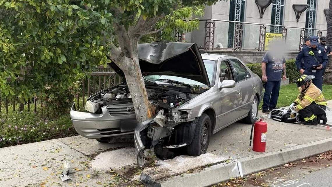 Car smashes into tree in downtown SLO crash