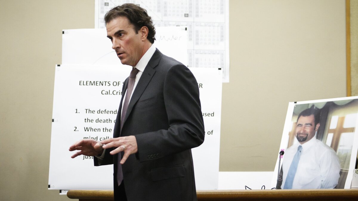 Deputy District Attorney Charles Blair makes his closing argument to the jury in his case against Ignacio Palomar in March.