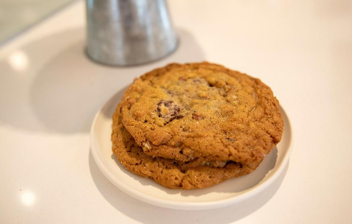 A classic Scout Coffee oatmeal cookie is among the baked goods at the new Scout Coffee location that opened Tuesday, Feb. 21, 2024, in Morro Bay.