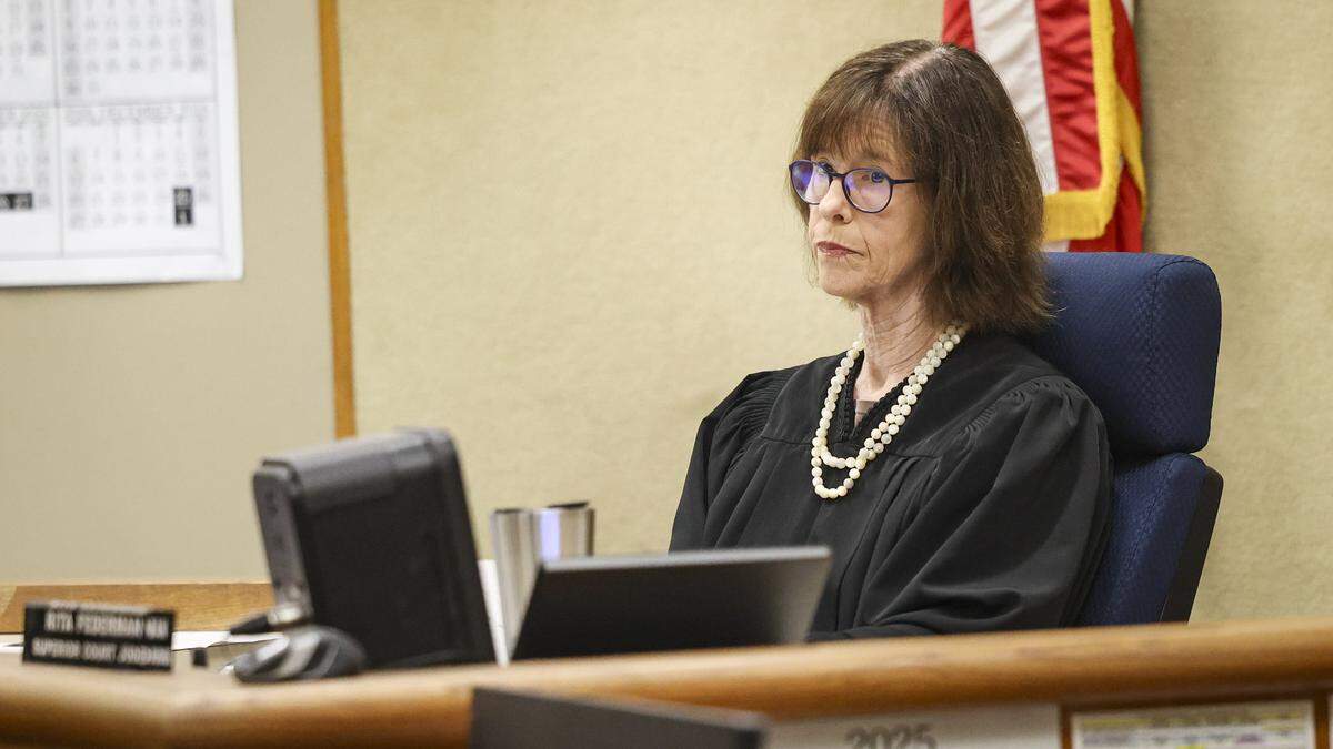 Judge Rita Federman listens to motions in Department 3. Brothers Alejandro Soriano Ortiz, 45, and Celestino Soriano Ortiz, 40, were arraigned in connection to the killing of 50-year-old Isabel Lucas Velasco at a hearing in San Luis Obispo Superior Court on Oct. 15, 2025.
