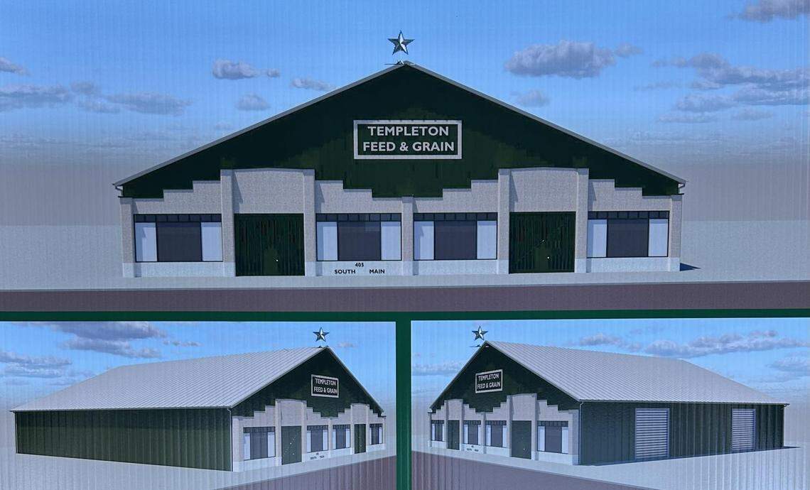 A rendering shows the design for the new Templeton Feed & Grain storefront coming to downtown Templeton in 2026.