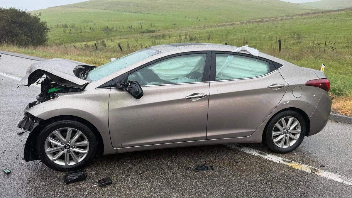 A silver Hyundai driving the wrong way on Highway 1 crashed head-on into a white Lexus near the Morro Bay Boulevard off-ramp on Feb. 10, 2026.