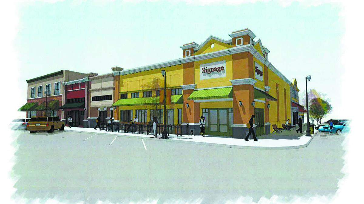 A rendering shows proposed improvements to the A&R Furniture building across from Paso Robles' Downtown City Park.