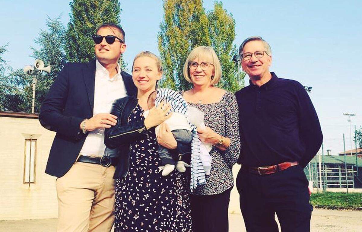Riccardo Capelli, left, Emily Tedone, and her parents, San Luis Obispo natives Bruce and Lee Tedone, who were visting Italy after the birth of Emily’s child.