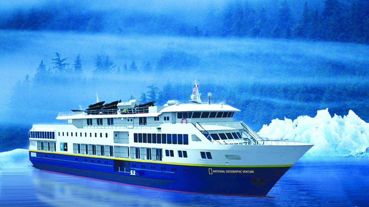 A rendering of the National Geographic Venture, which is currently being built. On its maiden voyage the ship will stop in Avila Beach.