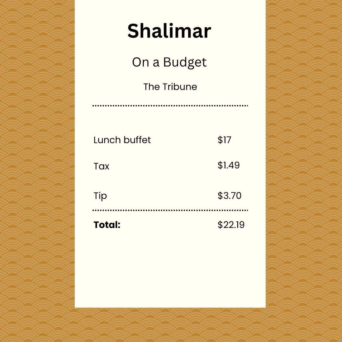 A graphic of a receipt from Shalimar in San Luis Obispo.