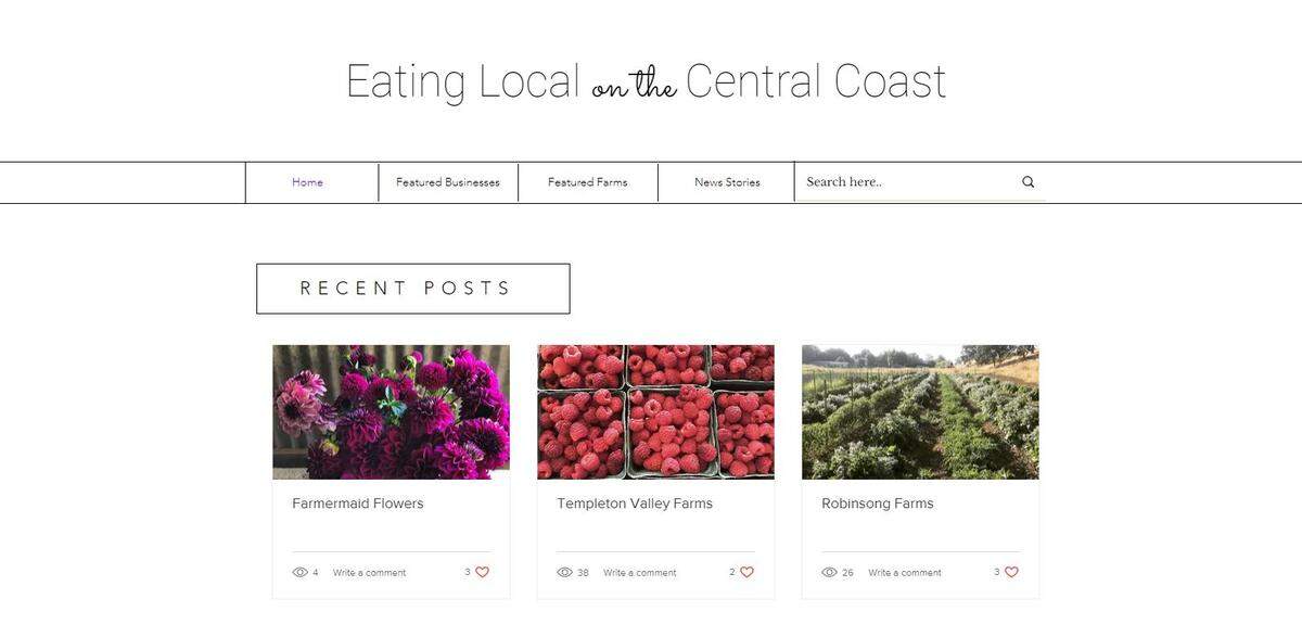 A screen capture shows San Luis Obispo High School students Emily Pan and Talia Zundel’s website, Eating Local on the Central Coast.