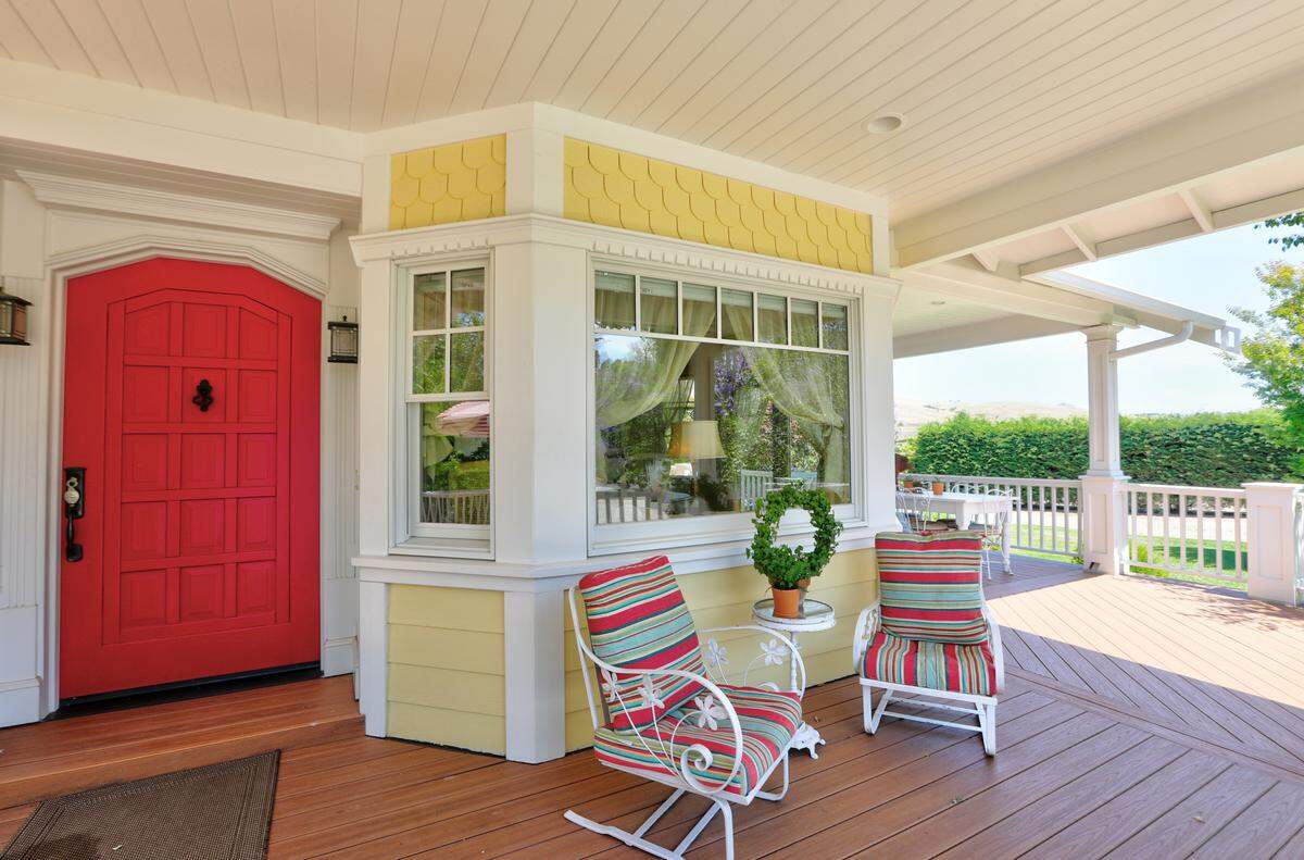 This red door became the basis for a rich color palette at The Bee’s Knees Fruit Farm in San Luis Obispo.