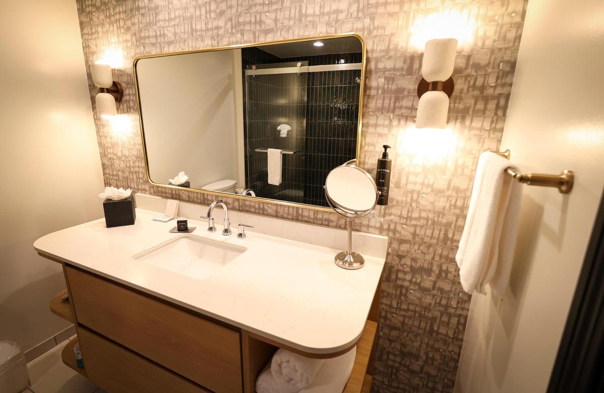 A bathroom in the Bellasera Hotel in Paso Robles which has been renovated. It is just south of the junction of Highway 46 and 101, seen here on May 2, 2025.