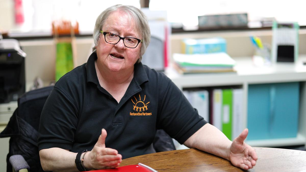 Sister Theresa Harpin, co-founder of Restorative Partners, an organization that helps recently incarcerated people find their way back into productive roles. They have had to face changing funding patterns recently.