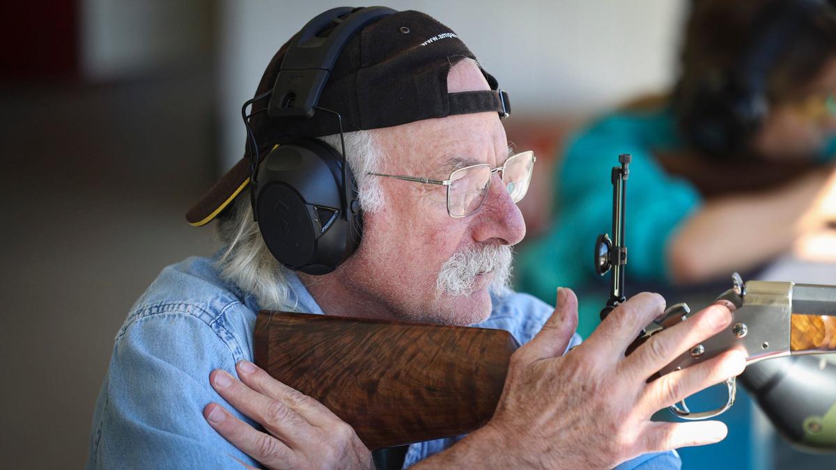 Don Eigler flips up the sight on his black powder cartridge rifle while target shooting at the San Luis Obispo Sportsmen’s Association range off Highway 1. He said it’s one of the nicest ranges he visits.