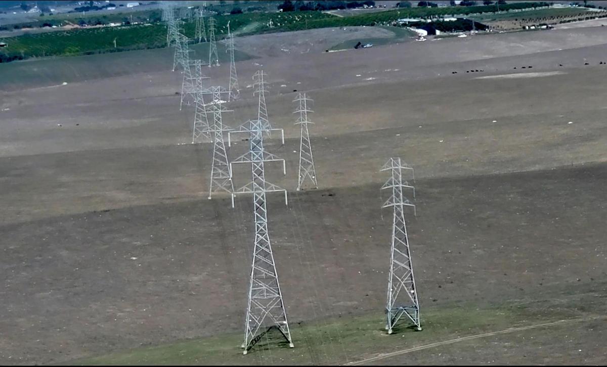 PG&E power lines run from San Luis Obispo to Santa Maria northeast of Nipomo near Thompson Road. The utility was conducting aerial patrols in San Luis Obispo and Santa Barbara counties in October 2022 to reduce fire risk by identifying dead or dying trees near the lines.