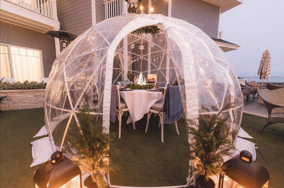 Vespera Resort’s holiday igloo faces the Pacific Ocean. The igloo will be available through Jan. 2, 2025.