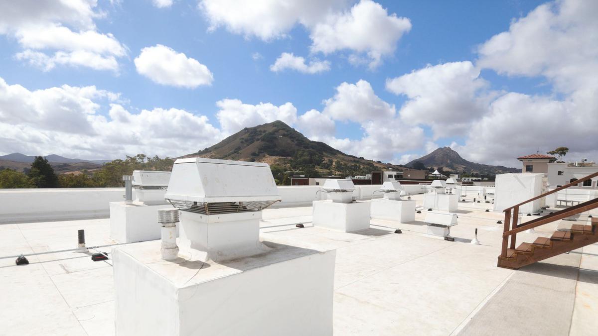A view of the Cerro San Luis and Bishop Peak is seen from the rooftop of the renovated Anderson Hotel Apartments on Sept. 16, 2024.