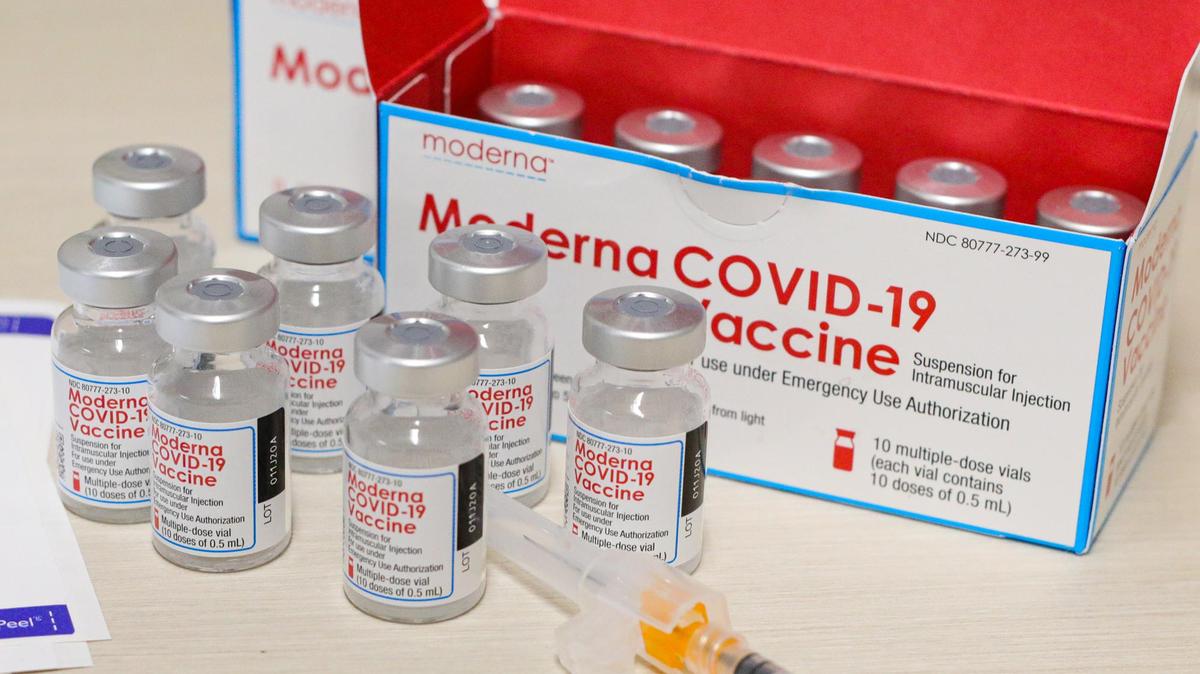 Boxes of the Moderna COVID-19 vaccine are readied for vaccinations in San Luis Obispo.